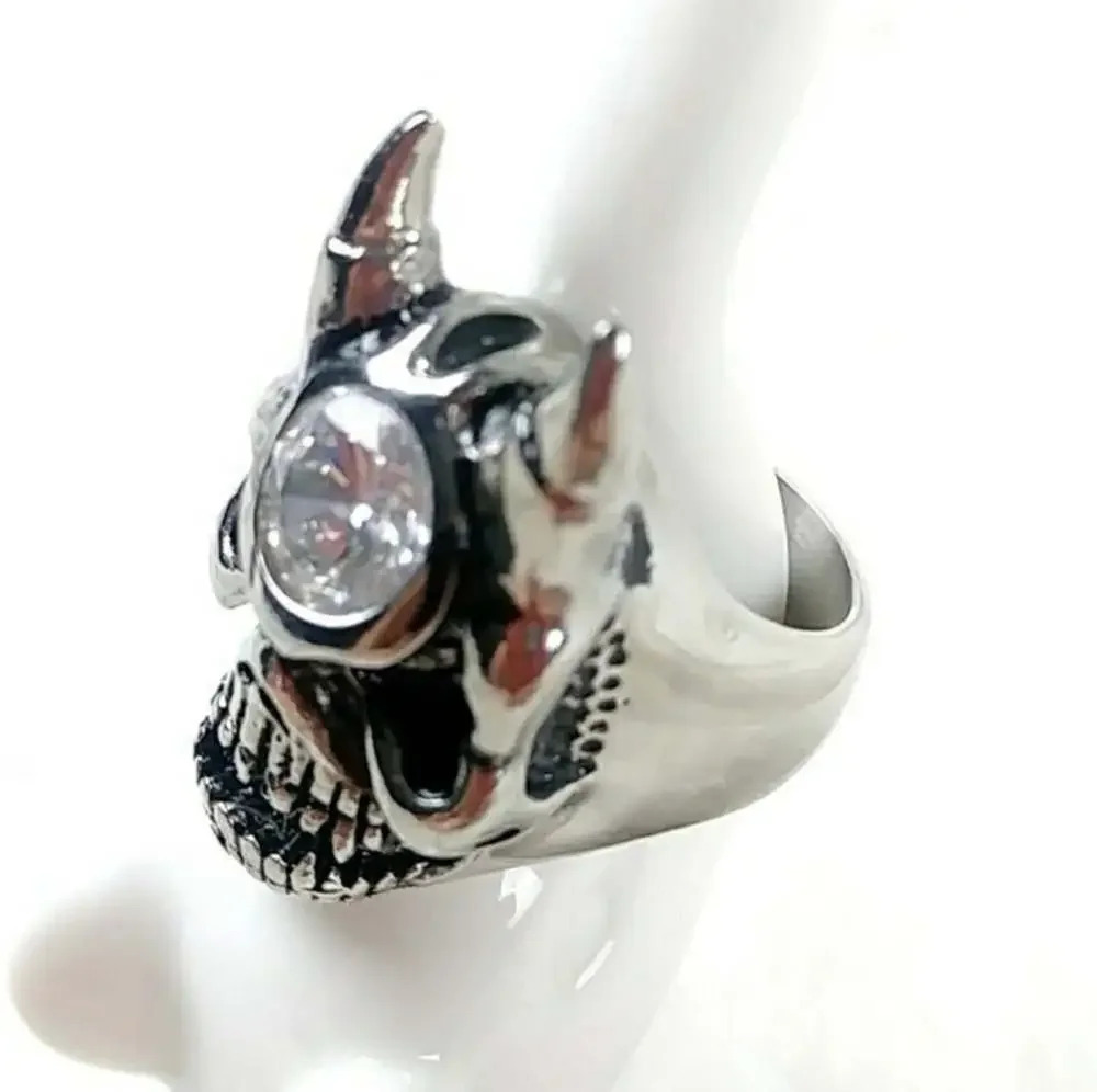 Halloween Devil Skull Biker Ring Gothic Punk Stainless Steel Unisex Ring - Picture 5 of 10